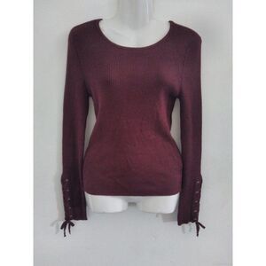 Hooked Up Tied Long Sleeve Sweater L Burgundy